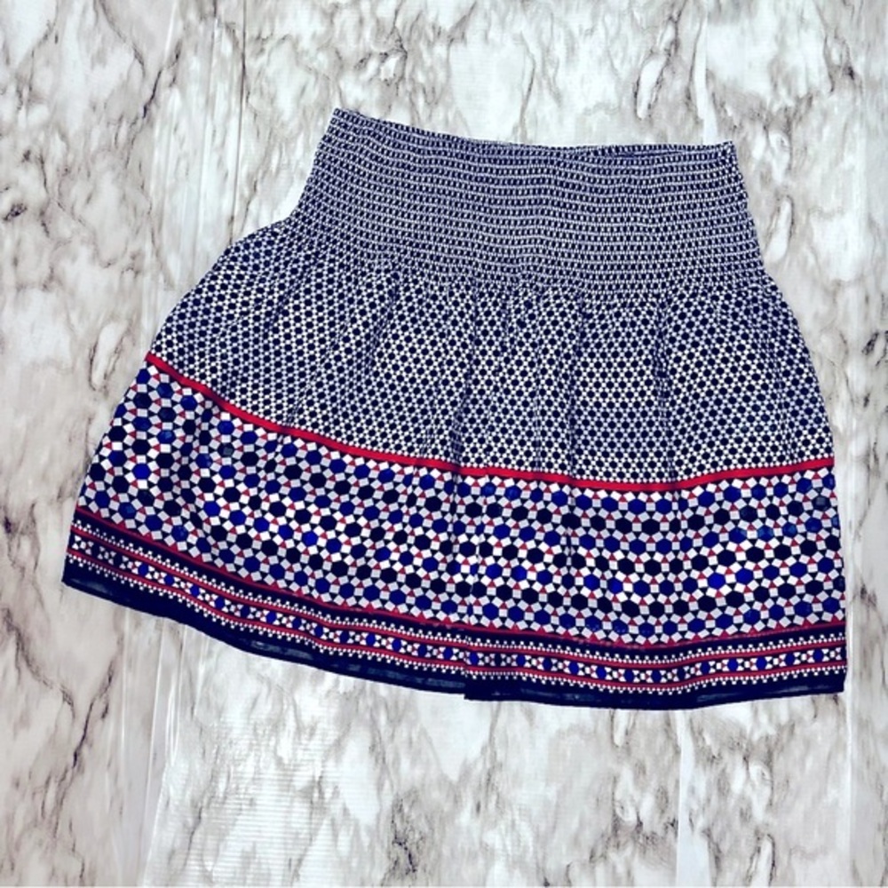 Max Studio Line Womens Sz L Navy Red Drop Waist Skirt Geometric Nautical Design